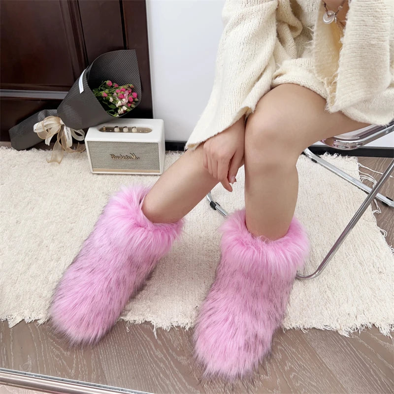 Nouveau Hiver fourrure une pièce fourrure de raton laveur femme bottes de neige chaussures de fourrure en plein air mi jambe bottes