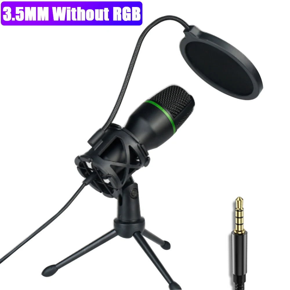 Microphone filaire à condensateur USB/RGB, 3.5mm, pour PC, ordinateur portable, jeu, Podcast, Studio, professionnel, Anti-blocage, pour bureau