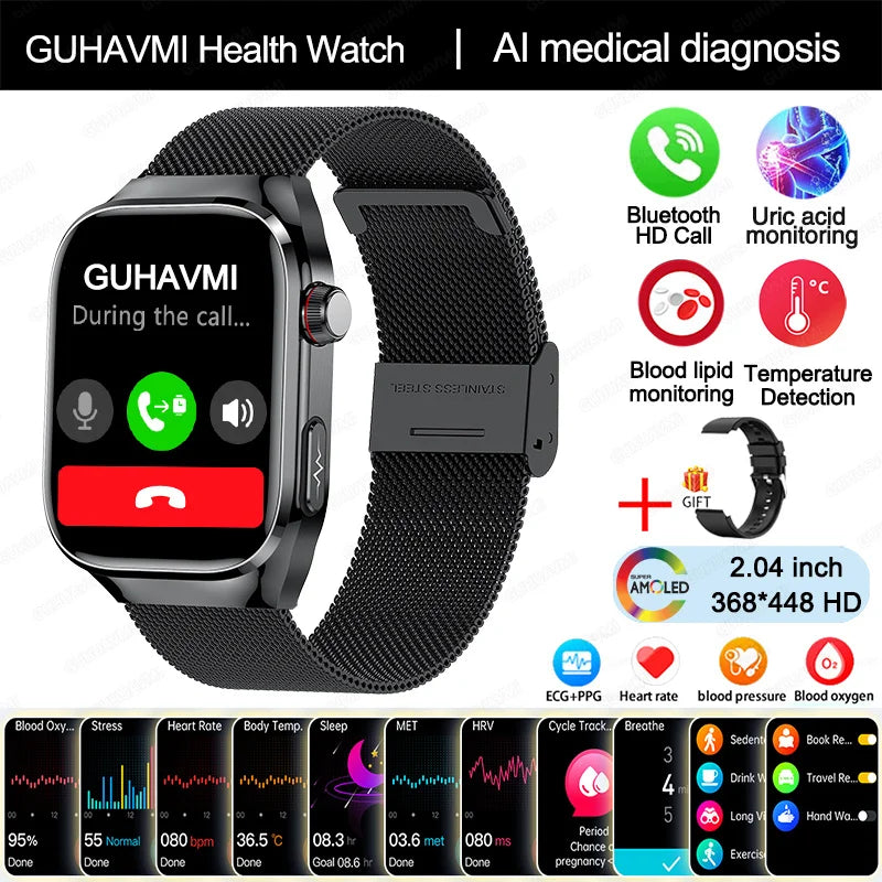 2025 nouvelle montre intelligente ECG femmes BT appel fréquence cardiaque lipides sanguins acide uricique moniteur de santé montres AI voix 650mAh sport Smartwatch