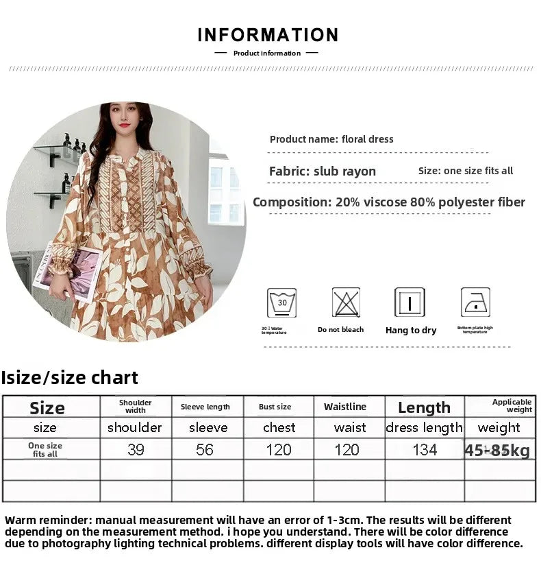 Loose-fitting bohemian cotton dress with floral print, long sleeves, plus size, maternity maxi dress for pregnant women and expectant mothers
