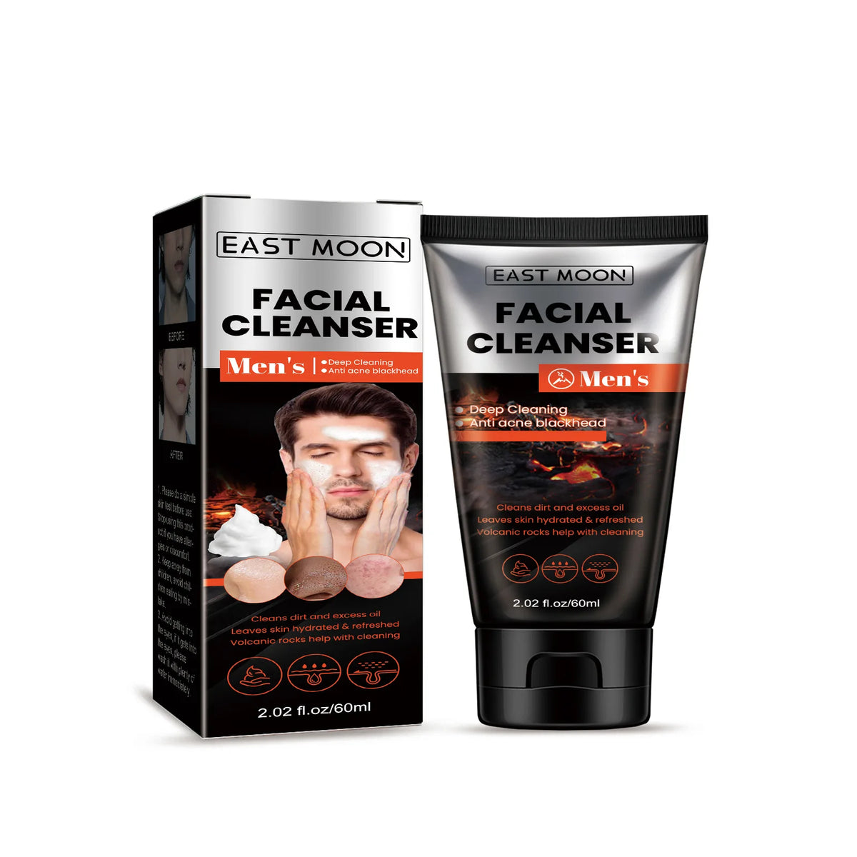 Nettoyant pour le visage pour hommes, contrôle de l'huile, rétrécissement des pores, élimination des points noirs d'acné, nettoyage en profondeur, hydratant, éclaircissant