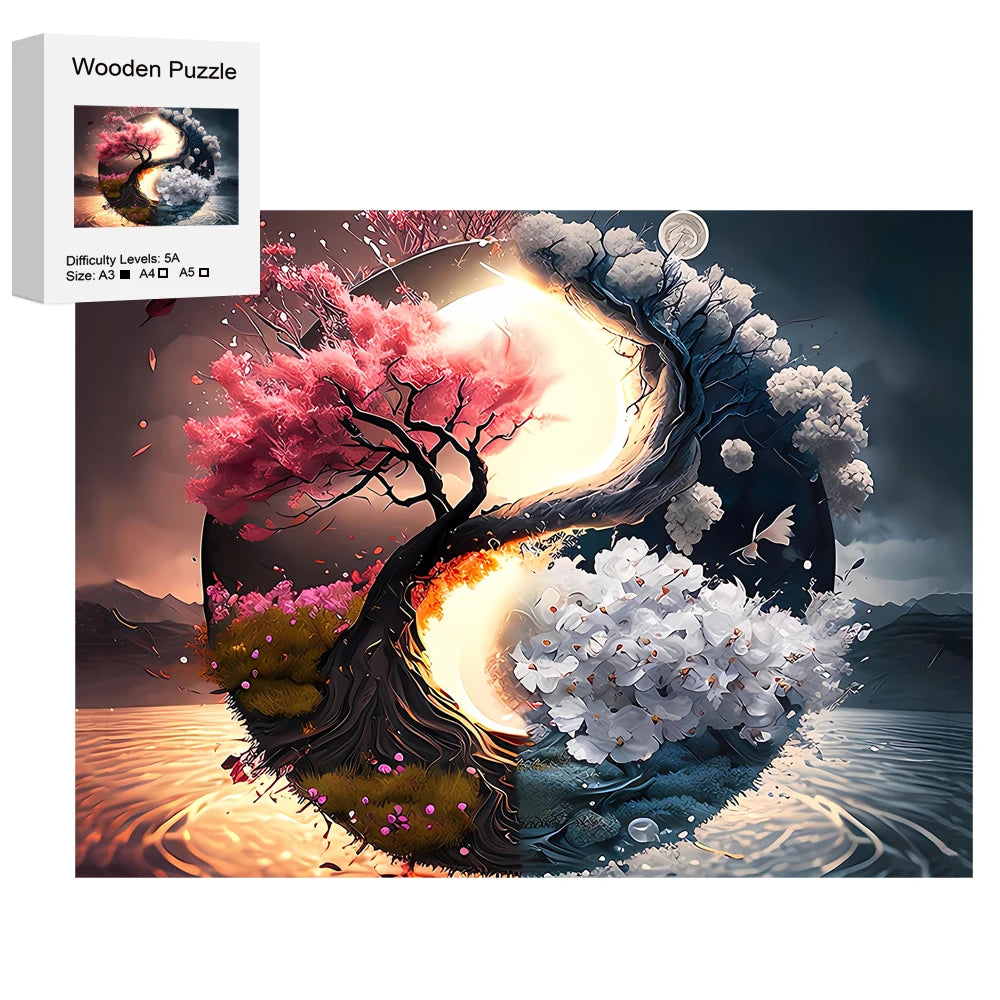 Puzzle en bois créatif Yin Yang soleil, lune, arbre de vie, décoré à la main, amusant pour explorer les puzzle, jouets éducatifs, cadeau d'anniversaire