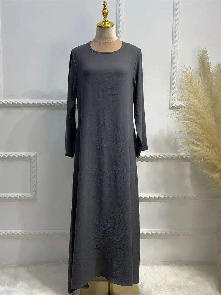 Noir blanc rose solide dubaï modeste sous Robe Abaya Islam caftan musulman avec poches robes pour femmes Robe Femme Musulmane