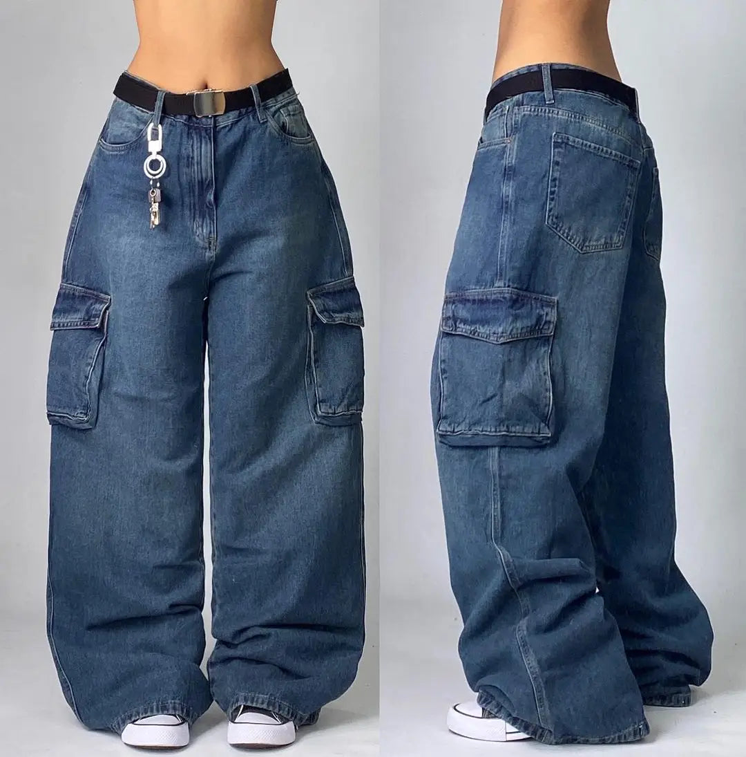 Y2K – jean Baggy en Denim pour femmes, pantalon Cargo, Vintage, multi-poches, taille haute, nouveau pantalon large gothique Harajuku, Streetwear