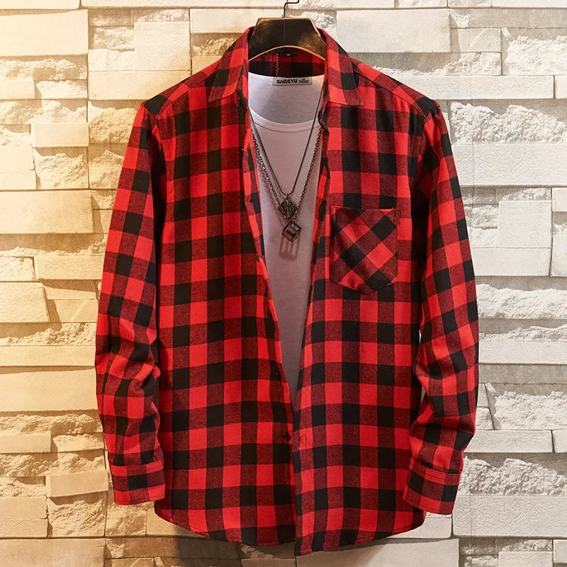 Chemise décontractée en coton à carreaux pour hommes, chemise habillée en glouton, manches longues, coupe couvertes, mode printemps et automne, 2025