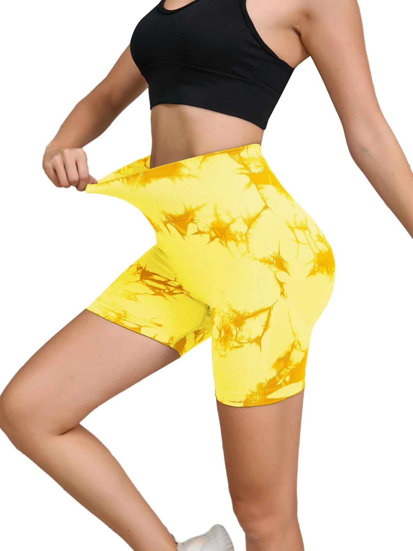 Pantalon de Fitness sans couture teint par nouage pour femmes, taille haute et levage des hanches, short serré de sport, course à pied, Sexy, pêche, Fitness, Yoga
