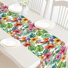 Summer Hawaiian Flower Table Runner, Flamingo Birthday Party Decor for Kids, Aloha Hawaii Tropical Party Supplies, Dining Table Decor