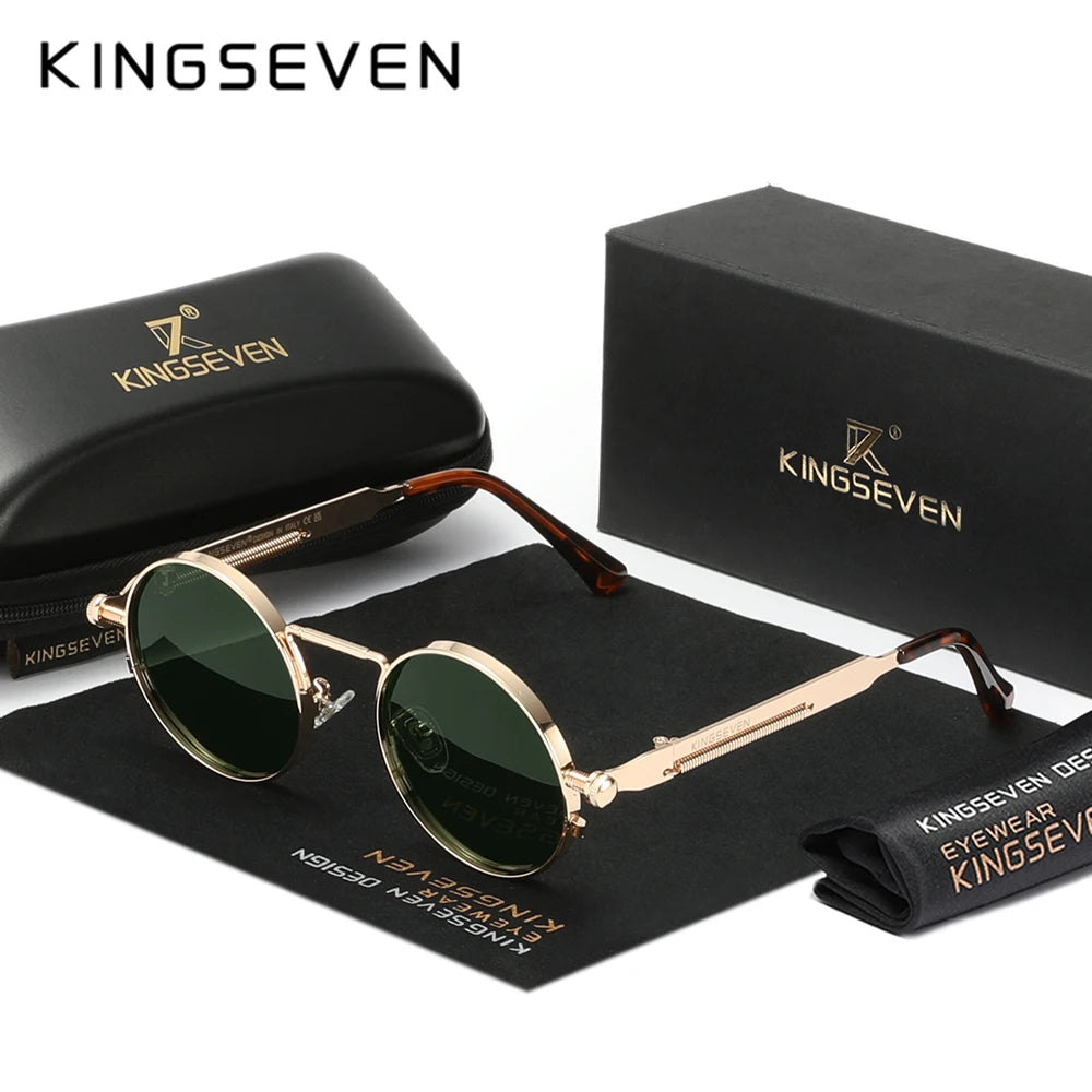 KINGSEVEN-Lunettes de soleil rondes polarisées pour hommes et femmes, lunettes de soleil Steampunk, style vintage, accessoire de lunettes, UV400