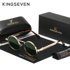 KINGSEVEN-Lunettes de soleil rondes polarisées pour hommes et femmes, lunettes de soleil Steampunk, style vintage, accessoire de lunettes, UV400