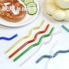 Pailles en Verre Réutilisables Ondulées Colorées Transparentes, Tube à Haute Teneur en Borosilicate, pour ix, Bar