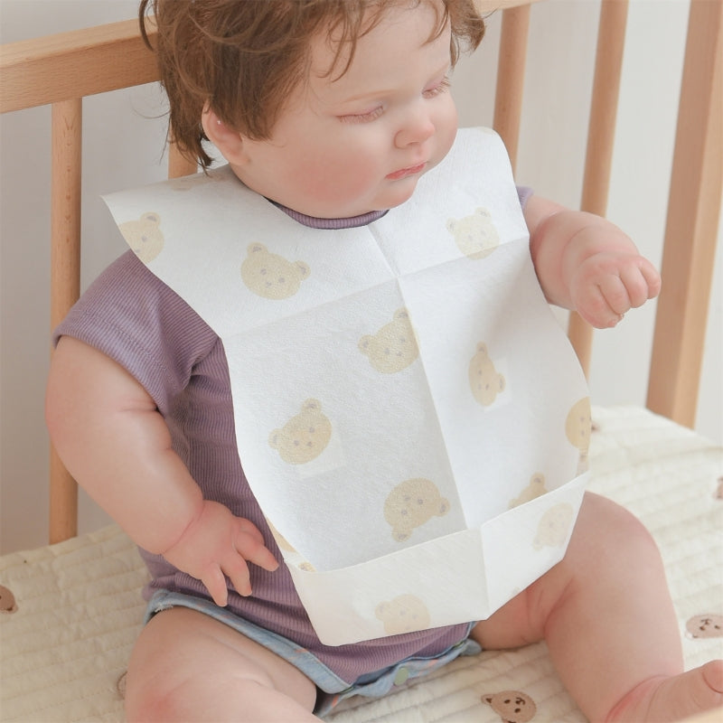Paquet de 50 bavoirs jetables pour bébés âgés de 6 mois à 2 ans, bavoir d'alimentation ours de dessin animé pour garçon et fille, serviette de bave Non tissée