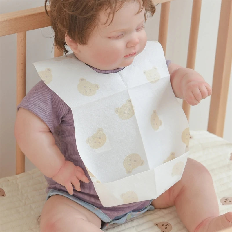 Paquet de 50 bavoirs jetables pour bébés âgés de 6 mois à 2 ans, bavoir d'alimentation ours de dessin animé pour garçon et fille, serviette de bave Non tissée