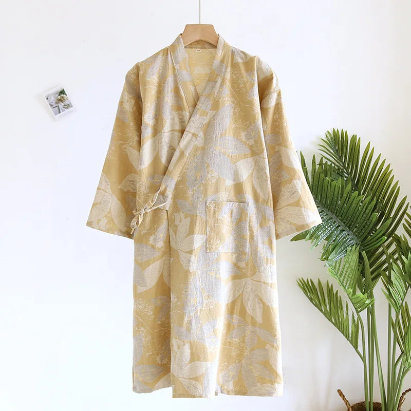 Peignoir en coton pour hommes, nouveau Style, couleur assortie, grande taille, vêtements de maison, pyjama Yukata, printemps et automne 2024
