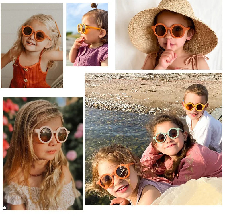 Lunettes de soleil coréennes pour enfants, rétro, monture ronde solide, petit visage, résistant aux ultraviolets, pratique