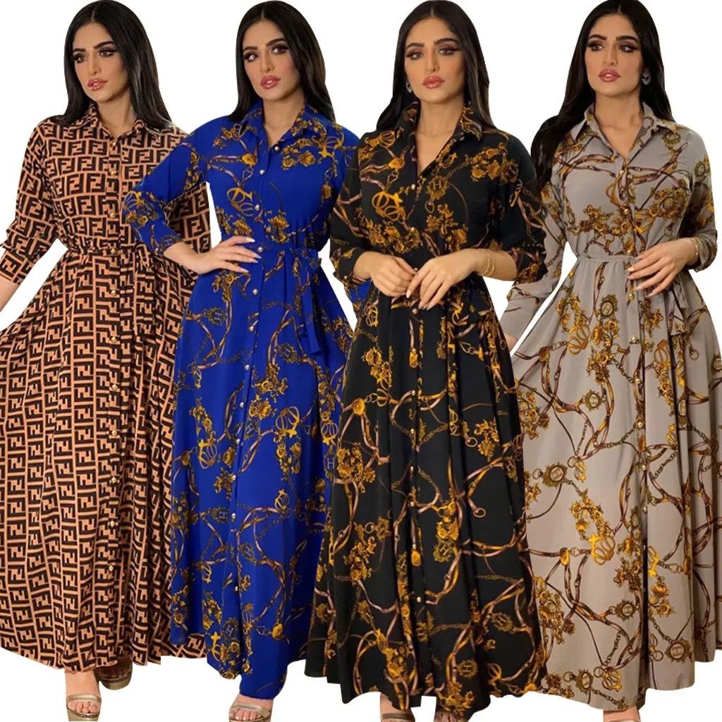Mode femme nouvelle robe élégante Sexy tempérament impression numérique longue chemise robe dames élégant banlieue tenue décontractée
