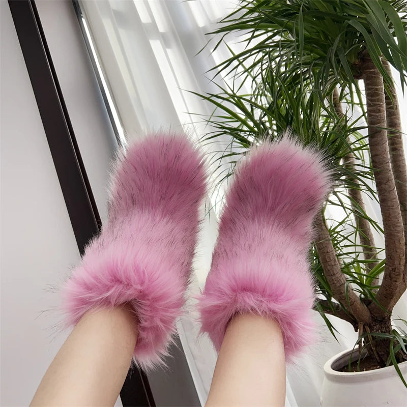 Nouveau Hiver fourrure une pièce fourrure de raton laveur femme bottes de neige chaussures de fourrure en plein air mi jambe bottes