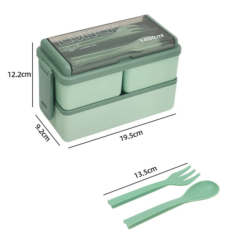 Boîte à déjeuner Portable Double couche pour enfants, avec fourchette et cuillère, boîtes à Bento pour micro-ondes, ensemble de vaisselle, conteneur de stockage des aliments