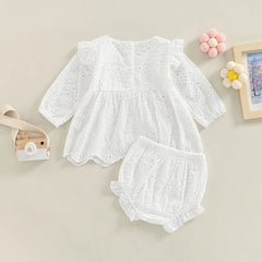 Ensemble de vêtements pour bébés filles de 0 à 24 mois, couleur unie, col rond, t-shirt à manches longues et short élastique à volants décontracté