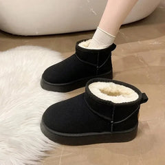 Bottes de neige à plateforme épaisse en peluche pour femme, chaussures d'hiver en fourrure et coton, en Faux daim, à enfiler, rembourrées à la cheville