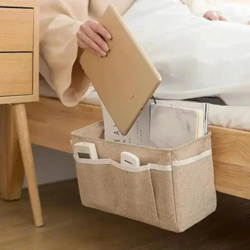 Organisateur de rangement de chevet en lin pour voiture, sac suspendu pour articles divers, poches Multifu pour lits superposés, pochette latérale, organisateur de maquillage