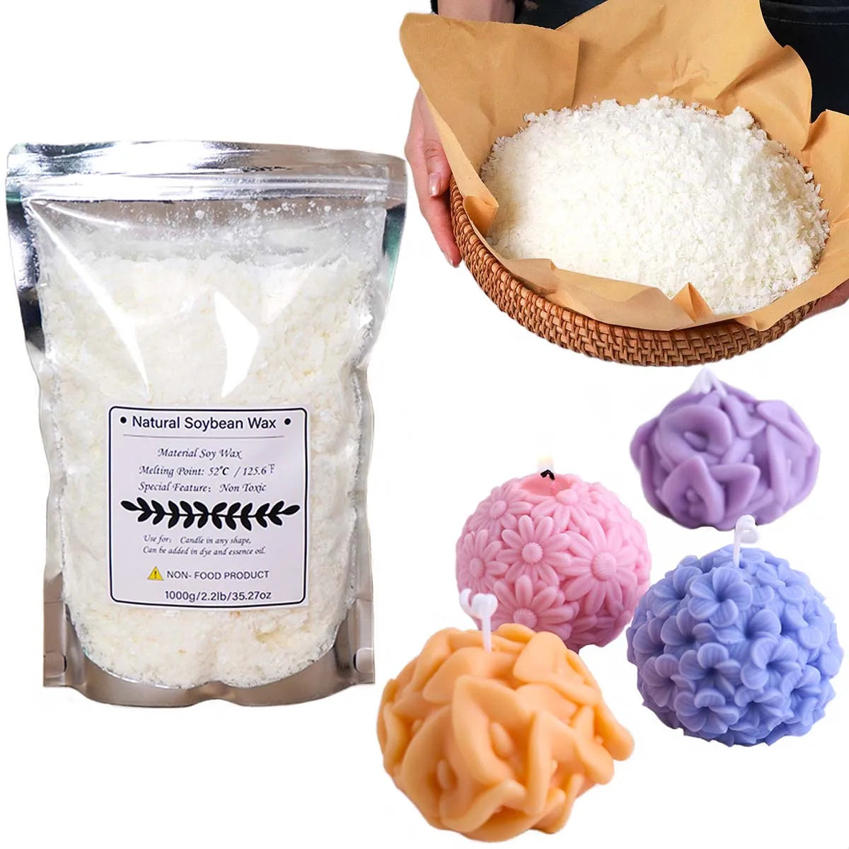 Flocons de cire de soja naturelle 500g/1kg, fournitures de fabrication de bougies parfumées, matière première, bougies sans fumée, mèches, artisanat de fabrication