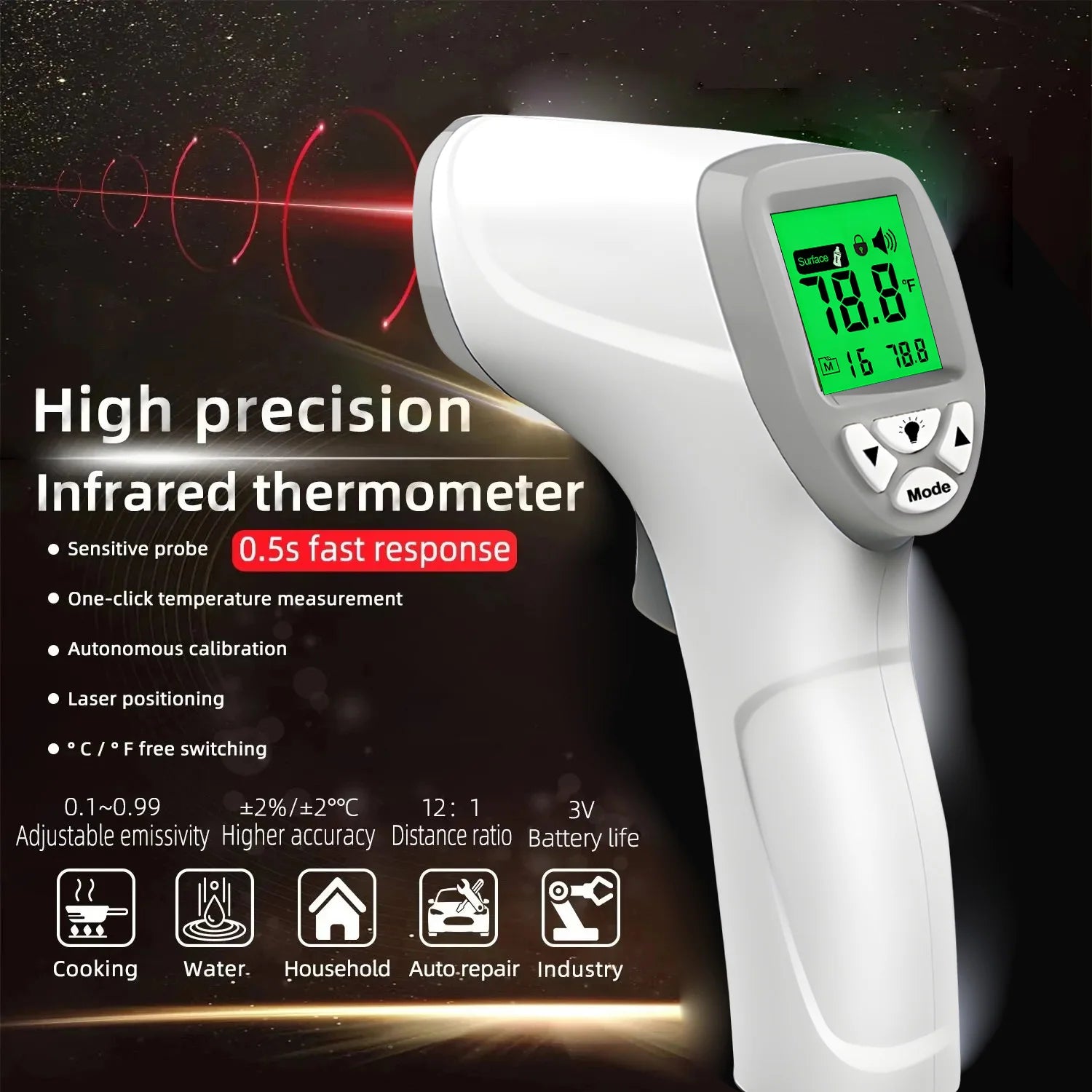 Thermomètre infrarouge numérique pyromètre extérieur Laser compteur haute température thermomètres de cuisine alimentaire ajuster le compteur de chaleur