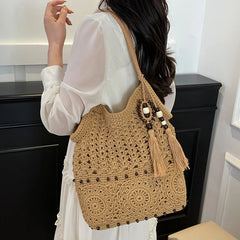 Sac à main tissé de grande capacité, sac à bandoulière ajouré, fourre-tout en Crochet, fourre-tout bohème tissé pour femmes, sacs de Shopping tricotés