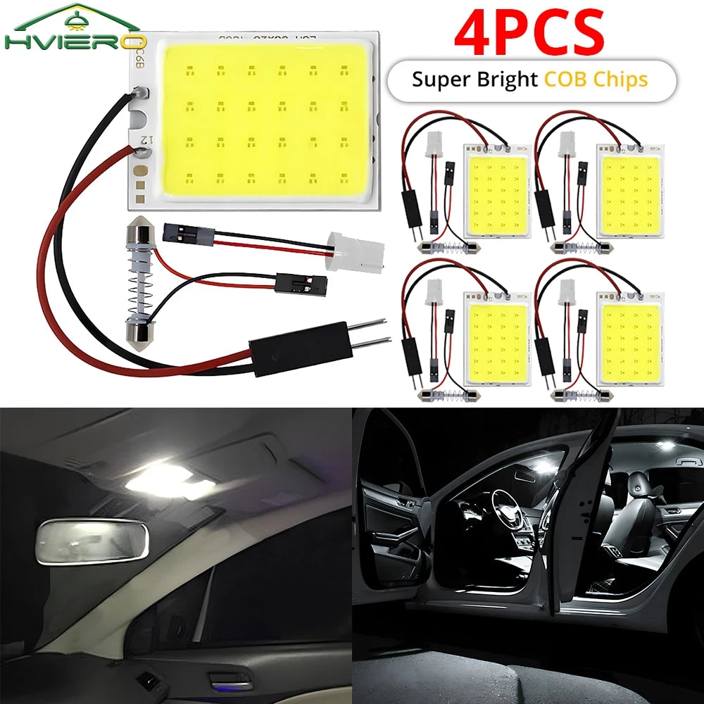 4x Cob 18SMD 24SMD 36SMD 48SMD blanc T10 W5w voiture Led dégagement panneau d'immatriculation lampe Auto intérieur lecture ampoule coffre feston lumière