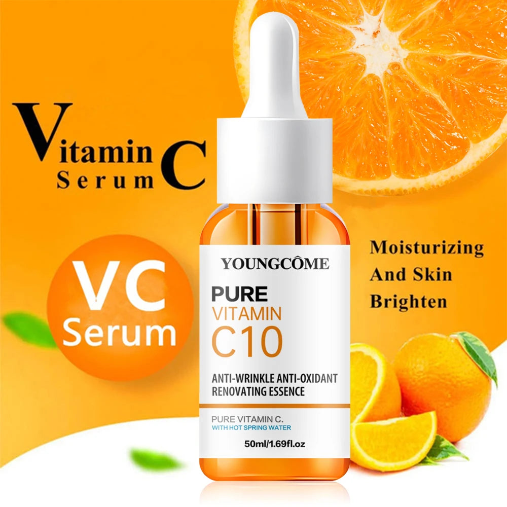 Vitamine C Essence pour le visage acide hyaluronique peau foncée éclaircir sérum estompe les ridules hydratant réparation sérum terne visage soins de la peau