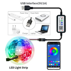 5M USB Led Bande Lumières RGB 2835 60 LED Bluetooth APP Contrôle Luces Led Flexible Diode Décoration Pour Salon Lampe Ruban
