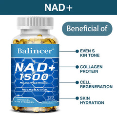 NAD + suppléments, avec résvératrol, supplément énergétique naturelle, supporte la santé cellulaire, anti-âge, améliore l'immunité-120 capsules