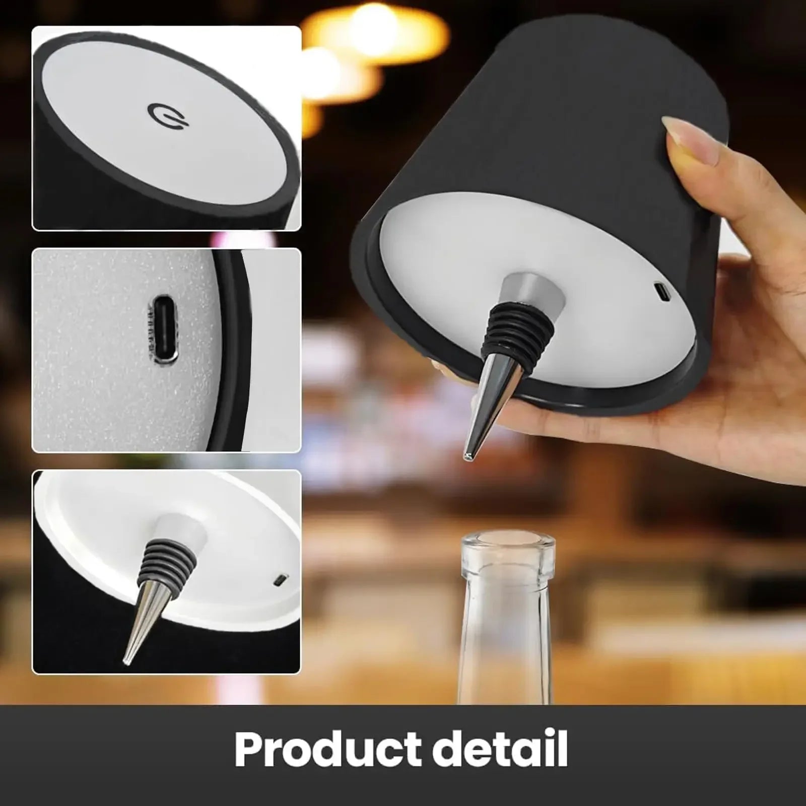 Wireless bottle-shaped table lamp, touch control, 3 colours, stepless dimming, night light suitable for bars.
