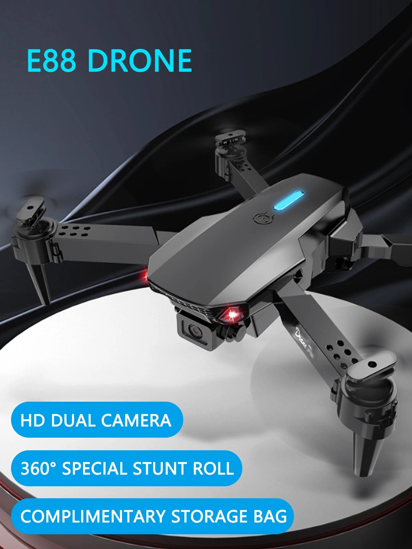 E88 4K Professional Drone, Wide-Angle HD Camera, WiFi FPV, Altitude Hold, Foldable RC Quadrotor Helicopter, Children's Toys (Camera Not Included)
