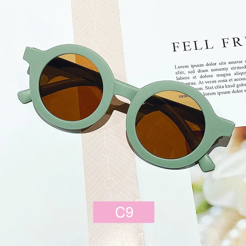 Lunettes de soleil coréennes pour enfants, rétro, monture ronde solide, petit visage, résistant aux ultraviolets, pratique