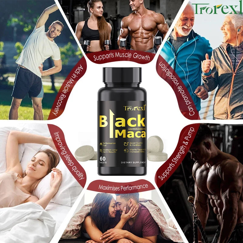 Pilules de Maca noires biologiques, 60 comprimés pour hommes, supplément améliorant, améliore la taille, l'endurance, favorise l'énergie saine