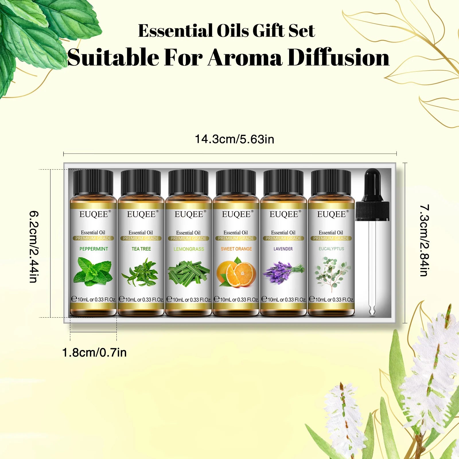 EUQEE huiles essentielles Set 6 bouteilles 10ml huiles d'aromathérapie naturelles pures pour diffuseurs humidificateurs faisant bougie savon