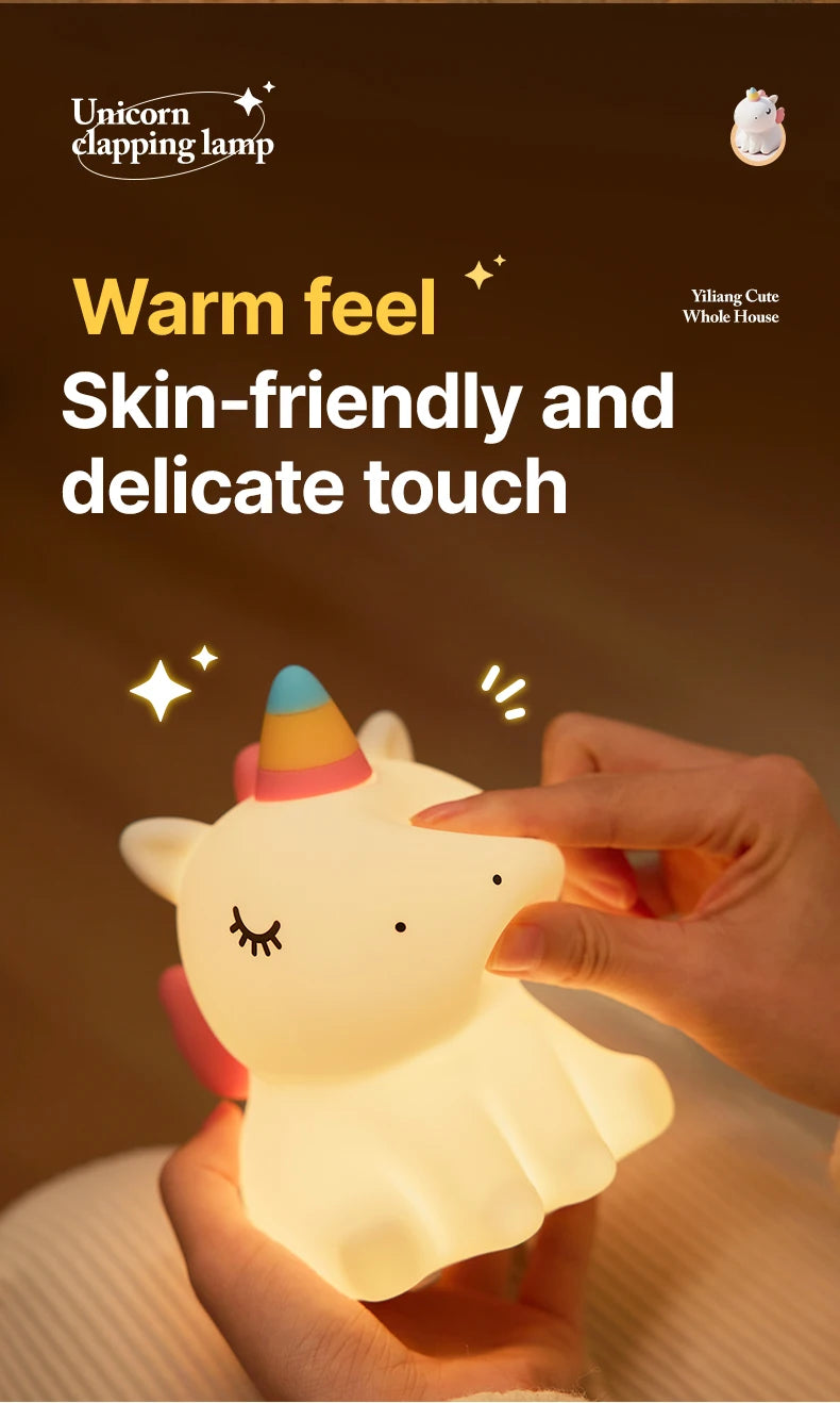 Veilleuse licorne mignonne en Silicone pour enfants, veilleuse LED à intensité variable, lampe licorne Squishy, lampe de chevet Rechargeable