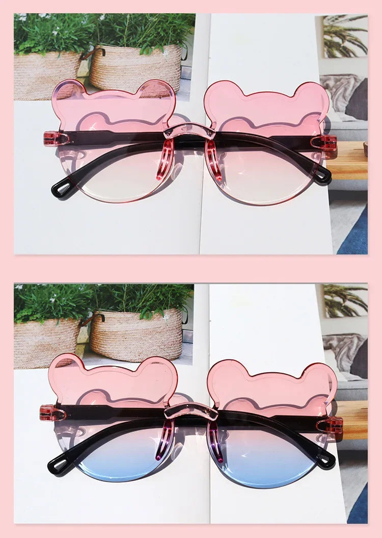 Lunettes de soleil pour enfants en forme d'ours lunettes pour enfants dessin animé sans monture UV400 lunettes pour enfants en plein air Anti-éblouissement filles garçons lunettes de soleil