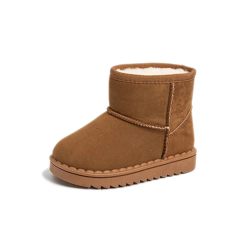 Bottes de neige pour enfants, Style concis, peluche épaisse, bottes courtes d'hiver pour enfants, couleur unie, chaussures classiques unisexes à enfiler pour garçons et filles 23-36