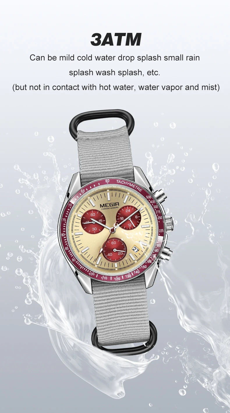 MEGIR montre à Quartz à trois yeux pour hommes bracelet tressé en Nylon étanche sport lumineux avec chronographe montre-bracelet de mode homme