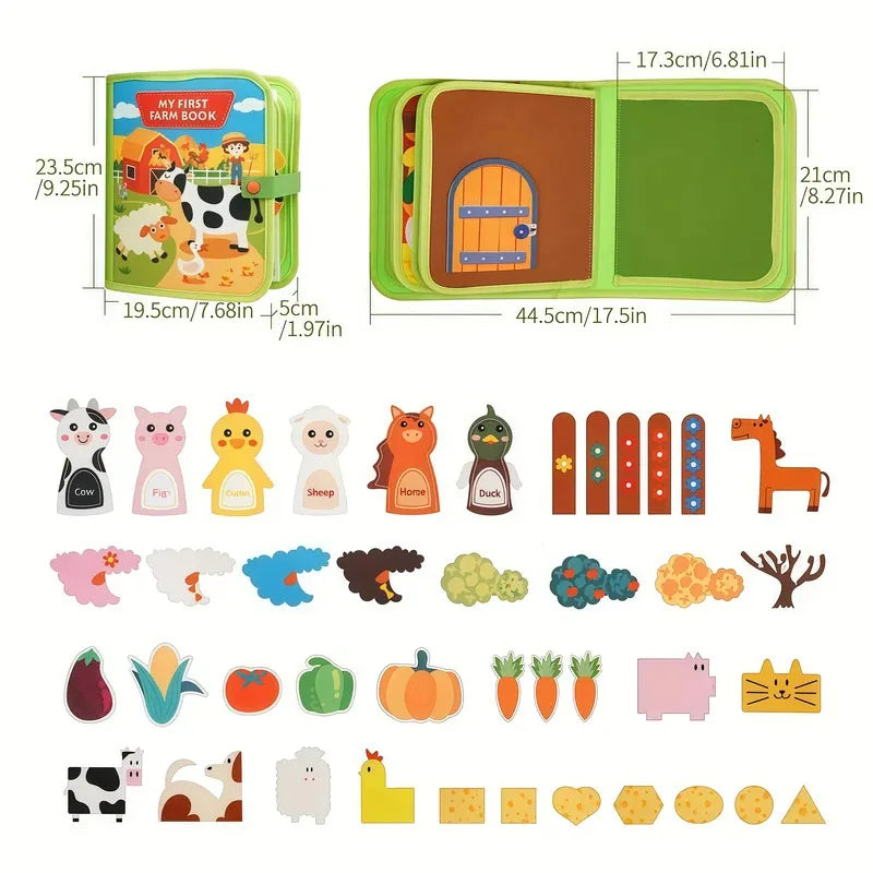 Livre silencieux Montessori – Jouet d'activité pour animaux de ferme avec conte pour les tout-petits, apprentissage précoce des motricité fine