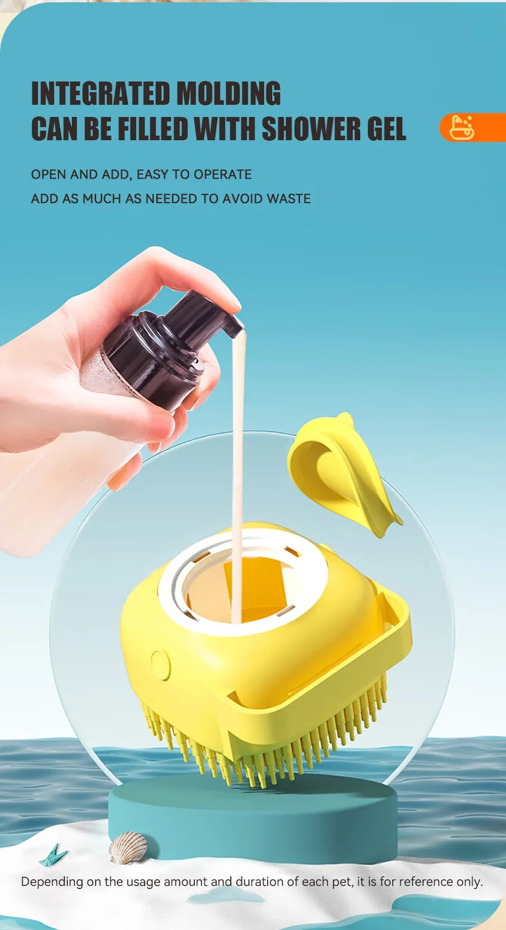 Brosse de bain pour chien, brosse de Massage pour animaux de compagnie, distributeur de shampoing, brosse en Silicone souple, poils en caoutchouc pour chiens et chats, outil de toilettage de douche