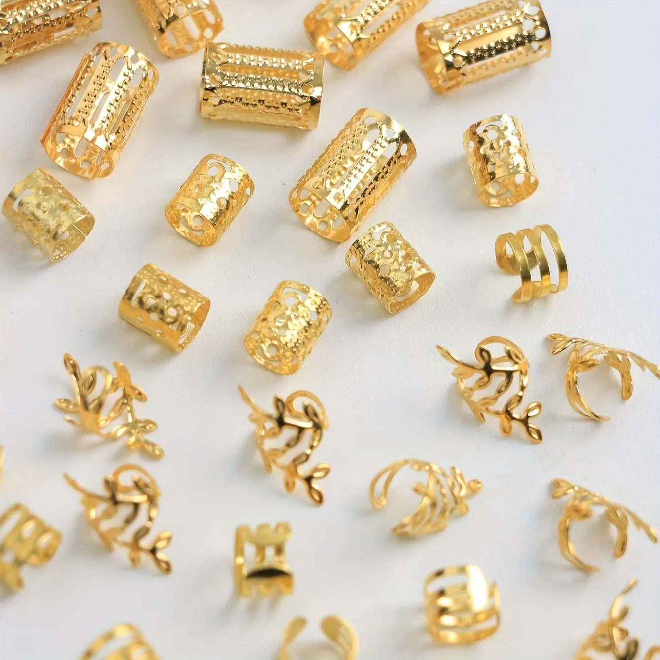 40 pièces/ensemble accessoires de cheveux Loc bijoux de cheveux pour tresses style de cheveux bricolage anneaux de cheveux creux en métal pour diverses décorations/accessoires