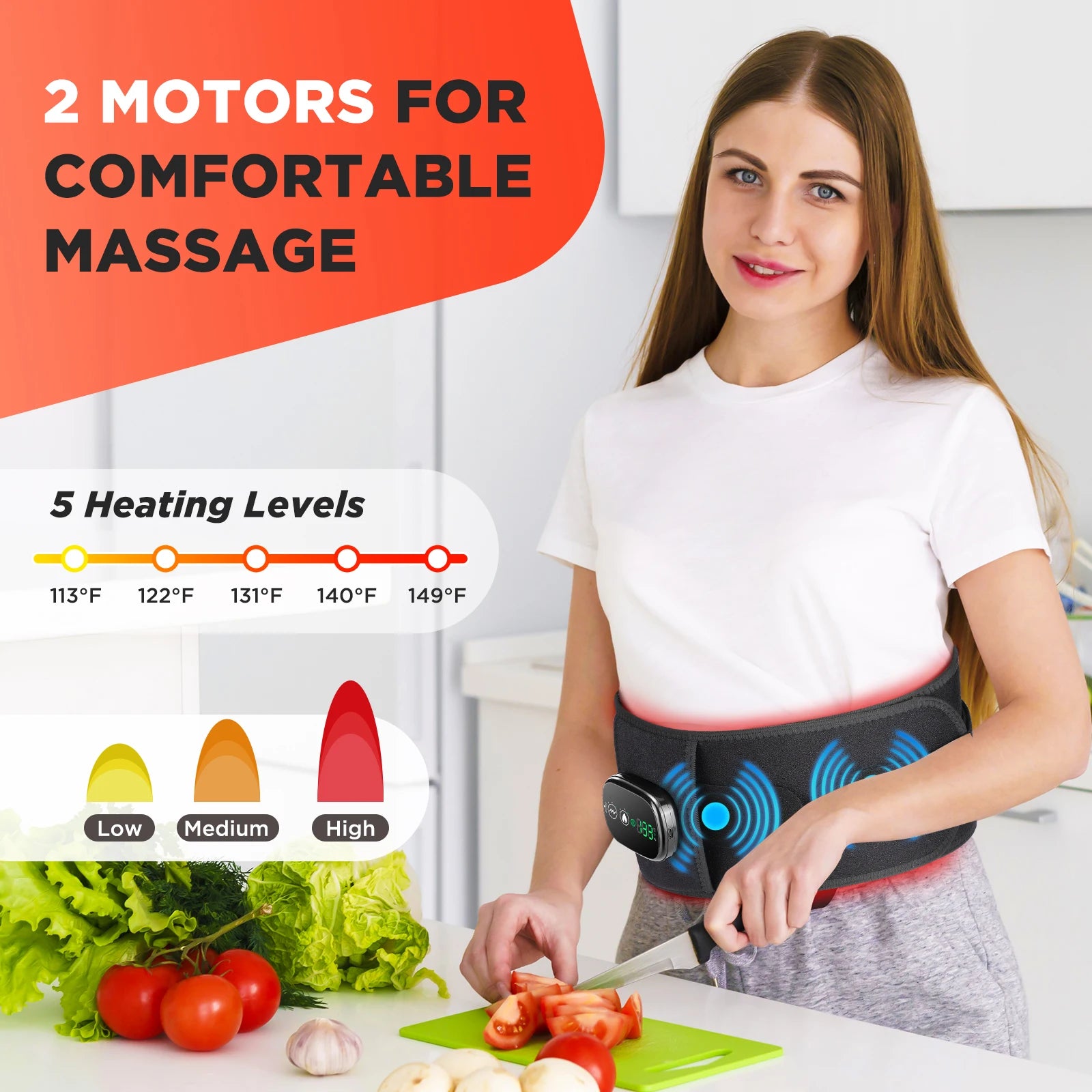 Electric heated waist massager, vibration-powered hot compression massage belt, lumbar decompression brace, lower back support, muscle relaxation