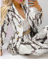 Women's Casual Striped Printed Suit, Office Lady Coat and Pant Set, Elegant Fashion Long Sleeve Top, Trousers, Two Piece Set, Female Outfit, 2023