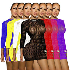 OSEN-Mini robe en maille à manches longues pour femmes, vêtements tout-en-un, sexy, transparent, élastique, fesse, 402