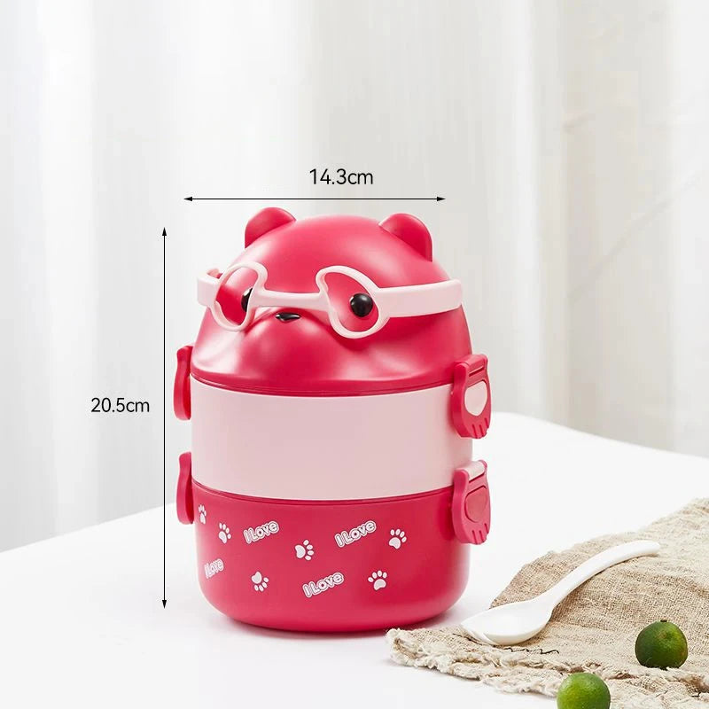 Boîte à lunch isotherme portable pour enfants, ensemble de conteneurs à lunch empilables, lunettes de dessin animé Bento, forme d'ours, récipient de stockage des aliments