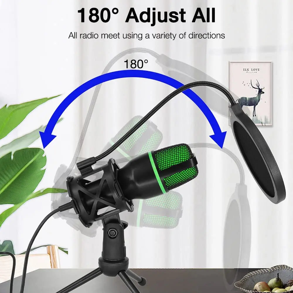 Microphone filaire à condensateur USB/RGB, 3.5mm, pour PC, ordinateur portable, jeu, Podcast, Studio, professionnel, Anti-blocage, pour bureau