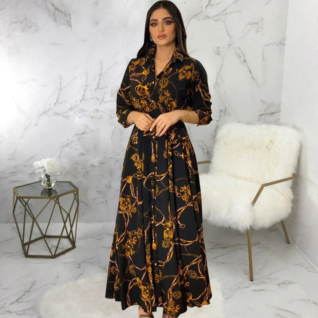 Mode femme nouvelle robe élégante Sexy tempérament impression numérique longue chemise robe dames élégant banlieue tenue décontractée