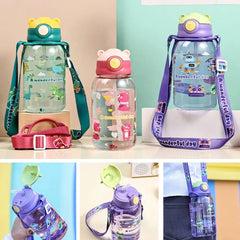 Bouteille d'eau mignonne pour enfants, avec paille, sans BPA, étanche, tasses portables pour l'extérieur, bouteille d'eau scolaire pour enfants Q9Z4